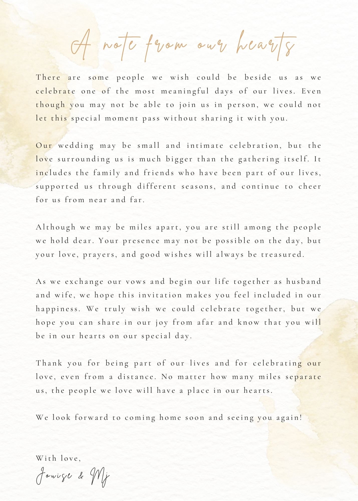 Wedding finer details, dress code, RSVP and note to guests.